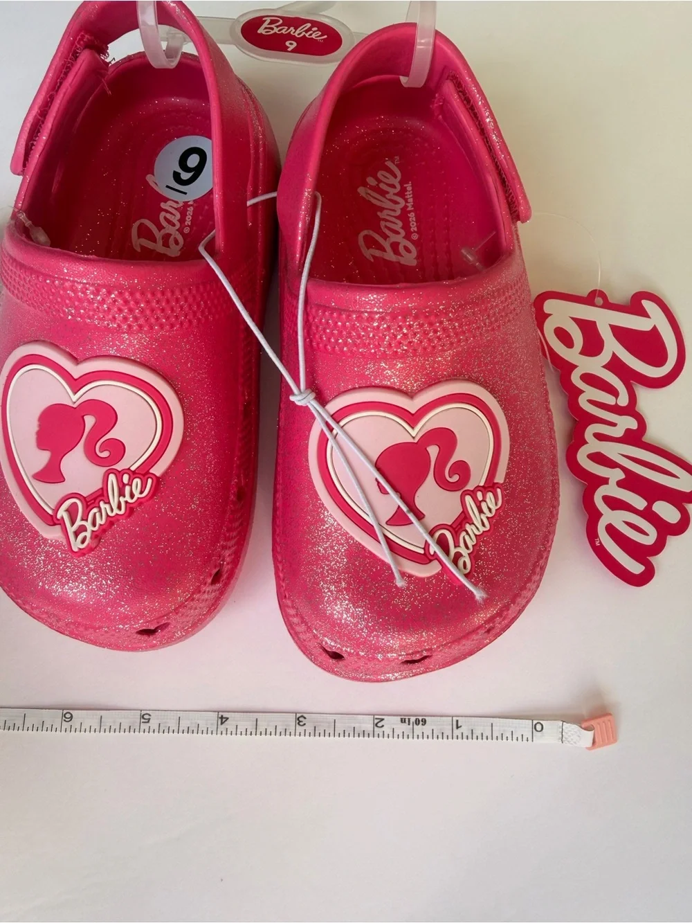 Barbie Glitter Heart Logo Slip-On Clogs in Bright Pink